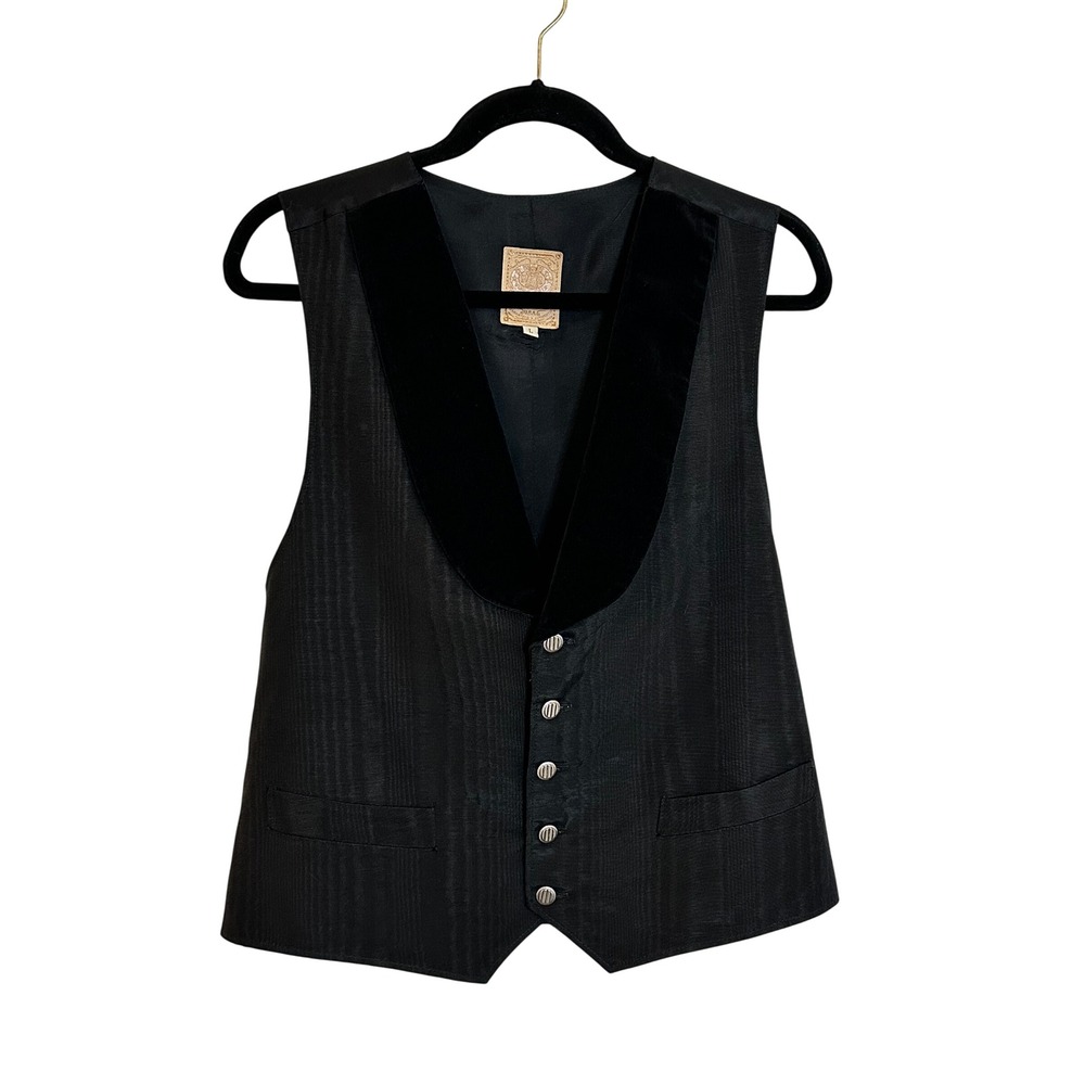 Wah Maker Frontier‎ Clothing Western Vest Waistcoat Size L Black Velvet Collar